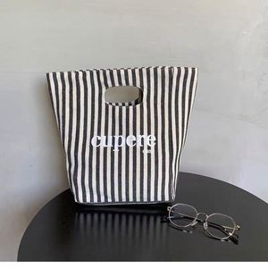 Cupere Striped <b>Canvas</b> <b>Tote</b> Bag Minimalist Style All Seasons Shopping Bag - Product Image 2