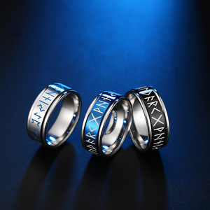 Viking Lettering Rotating Stainless Steel Men's <b>Ring</b> Blue Glow In Dark European American Style Jewelry Gift - Product Image 4