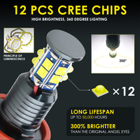 H8-ampoules d'oeil d'ange LED, lumière Super brillante, 6500k blanc, 12V-24V, lampe Halo marqueur pour E90 E92 E93 E70 E82 E89, 2 pièces