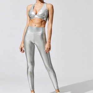 Nuevo Conjunto Deportivo Brillante Color Oro Rosa, Sujetador Deportivo Sexy, Ropa de Gimnasio Brillante, Leggings de Yoga, Ropa Deportiva Activa - Product Image 5