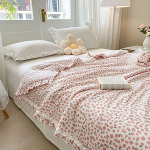 ผ้าห่มผ้าฝ้าย100% สุดหรูผ้าคลุมเตียงสำหรับฤดูใบไม้ผลิและฤดูร้อนลายดอกไม้สดใสขนาดเล็ก - Product Image 6