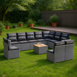 Conjunto de Sofás de Jardín de Ratán Gris con Fundas Extraíbles, Muebles de Exterior de Estilo Contemporáneo para 10 Personas - Product Image 2