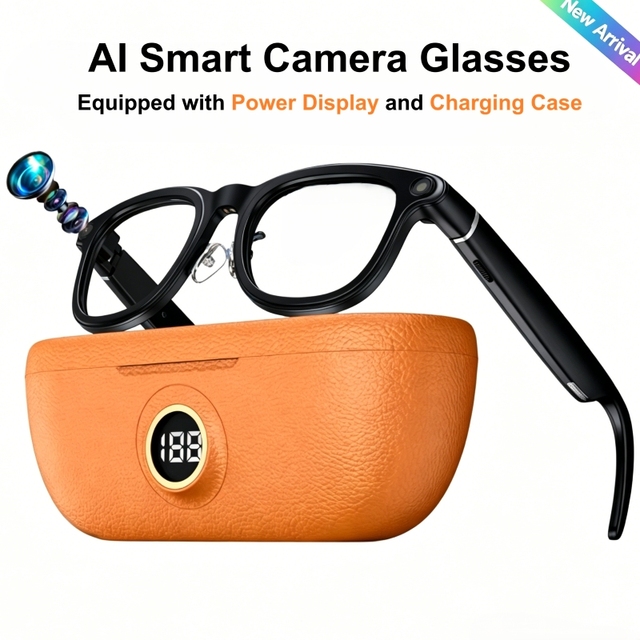 Smart Video Glasses Battery Indicator Magnetic Charging Case 8MP 4K 1200P Voice Control Real-time Translation GTP AI Visual