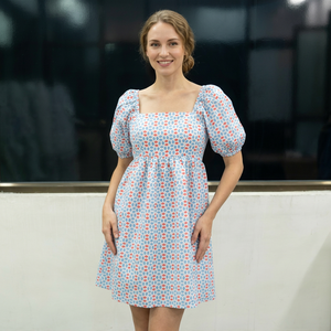 Vestido Mini de Algodón con Mangas Abullonadas, Cuello Cuadrado, Estampado Geométrico, Estilo Prairie Chic Casual de Verano, Cintura Imperio, Transpirable - Product Image 4