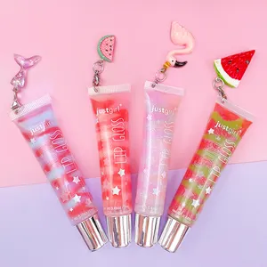 Kinderen Lipgloss Voor Tieners Vegan Wreedheid Gratis Squeeze Tube Glanzende Roze Meisjes Fruitsmaak Lipgloss Met Sleutelhanger