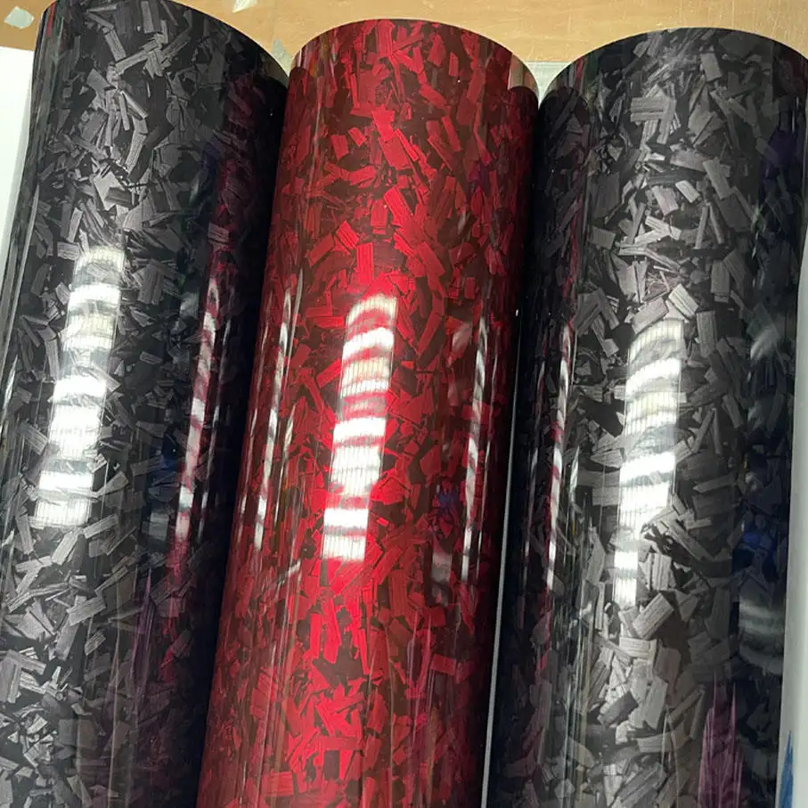 Red Black Color Automotive Wrap Film Vinyl Car Wrap Film Air Bubble Forged Carbon Fiber Car Vinyl Wrap Film