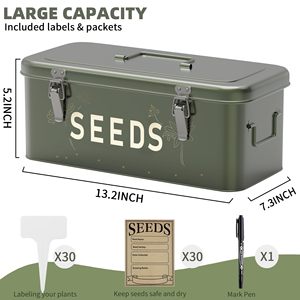 Organisateur de rangement pour graines en métal, 4 compartiments, 30 étiquettes pour enveloppes, bac de jardin, protection des semences anciennes, vert foncé vintage - Product Image 2
