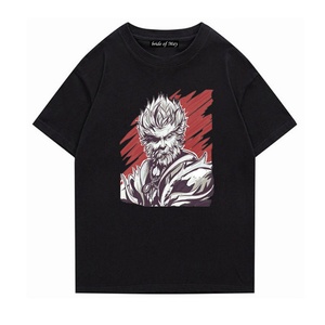 Wukong Men's <b>Y2K</b> Oversized Hip Hop Streetwear T-<b>Shirts</b> Black Myth Print Custom Graphic Tees Breathable Knitted O-Neck Wholesale - Product Image 4
