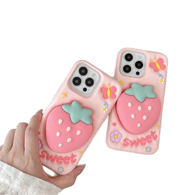 Ins Wind Cute Girl Silicone Flower Mobile Phone Case for Iphone 17 Pro Max Apple 15 Pro Bracket Soft Case 17Ari Cartoon 13