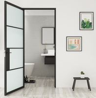 Porte battante en acier et verre noir de style loft, 4 panneaux, de haute qualité, avec cadre en fer cannelé, double porte intérieure française avec verre