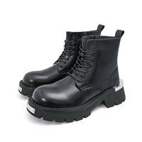 Bottes Martin à plateforme pour hommes, noires, à lacets, semelle épaisse, garniture métallique, fermeture éclair latérale, style britannique, streetwear, bottes de moto
