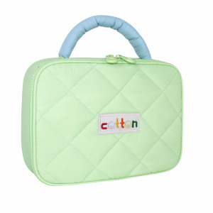 Étui à cosmétiques personnalisé matelassé avec logo pour articles de toilette, vert/rouge, sac à maquillage en nylon à fermeture éclair tendance pour femmes, 37x5x27cm - Product Image 1