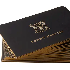 Cartes de visite Porte-logo Sérigraphie de nom épais de luxe Cartes en carton de stratification de film de papier kraft noir et doré personnalisées