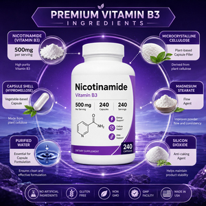 Capsules de Nicotinamide pour l'énergie, véganes, sans gluten, certifiées biologiques, personnalisables, 240 capsules/flacon - Product Image 2
