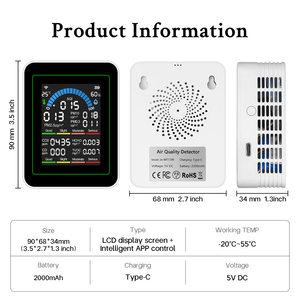Monitor de Calidad del Aire Interior WIFI 10 en 1, TUYA, CO2, CO, TVOC, HCHO, PM2.5, PM10, Temperatura, AQI, con Pantalla LCD y USB para Hogar y Oficina - Product Image 6