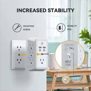11 en 1 prise USB Extender parasurtenseur 1800 <span class=keywords><strong>Joules</strong></span> 7 AC Multi Plug 3 Side Swivel Power Strip Splitter - Product Image 5