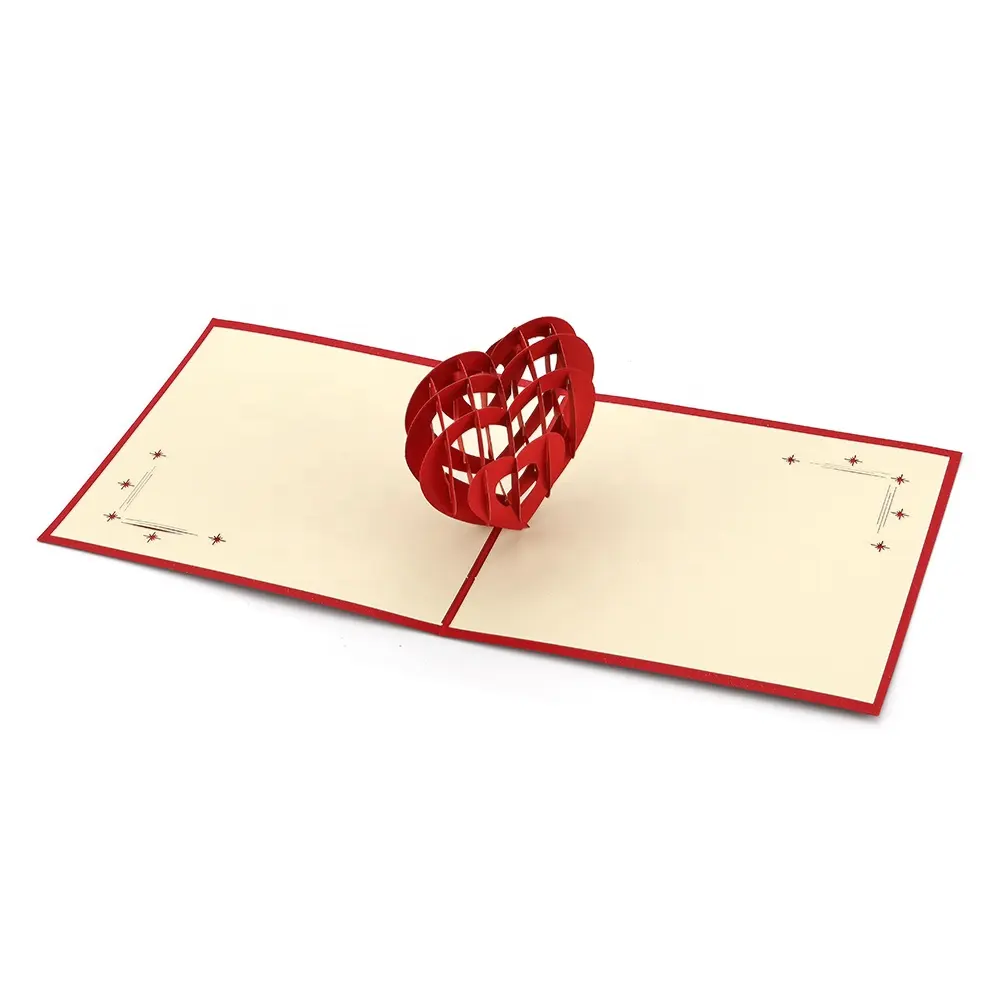 Gepersonaliseerde Laser Gesneden Handgemaakte 3D Pop Up Papieren Kaart I Love U Harten Valentijnsdag Wenskaarten