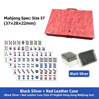 Jeu de Mahjong 144 tuiles en acrylique pailleté de 37 mm, lettres anglaises, avec dés, coffret cadeau portable