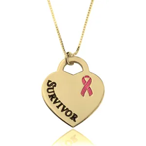 Men ung thư vú tim vòng cổ trang sức 316L thép không gỉ PVD 18K mạ vàng nhận thức Ribbon Survivor Vòng cổ