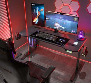 Bureau debout électrique ergonomique moderne à hauteur réglable RGB, table élévatrice en bois et métal, un moteur, 2 niveaux - Product Image 1