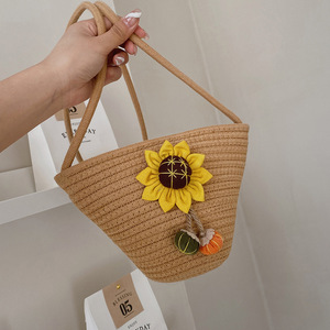 Floral Woven <b>Shoulder</b> <b>Bag</b> Summer Bohemian Style Single <b>Strap</b> Zipper Closure Brown Off White Women's Beach <b>Bag</b> - Product Image 4