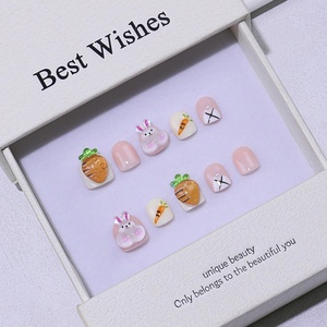 Cute Summer Almond Pattern ABS Short Square Custom-Press-On-Nails pour enfants 10pcs Acrylique Nail Model-Style Design pour les doigts - Product Image 5