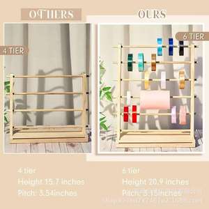 Estante de almacenamiento de cintas de madera de 4 niveles, organizador de escritorio tipo vertical para floristería, para cintas de satén y envolturas. - Product Image 2