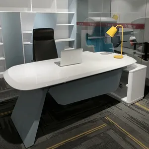 백색 광택 있는 현대 호화스러운 본사 가구 고정되는 래커 페인트 L 모양 하이테크 매니저 CEO 사무실 책상 행정상