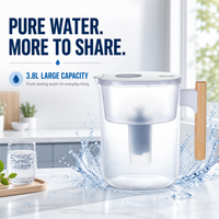 Carafe filtrante à eau portable haute capacité 3,8 L, très vendue, pour usage domestique, élimine le chlore et les mauvaises odeurs