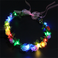 Bandeau Fleuri LED Rose et Blanc Lumineux, Couronne de Fleurs Brillante, Accessoire pour Cheveux, Guirlande Lumineuse Florale