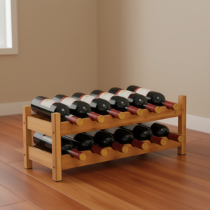 ชั้นวางไวน์ไม้ไผ่ ความจุ 10-19 ขวด ขยายได้ ใช้จัดแสดงและเก็บของ เฟอร์นิเจอร์บ้าน ดีไซน์ทันสมัย ไม้เนื้อแข็ง - Product Image 2