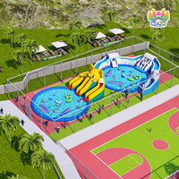 Parc aquatique gonflable extérieur personnalisé sur le thème de l'éléphant pour jeux aquatiques et terrestres