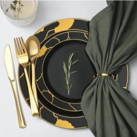 Assiettes jetables robustes à rebord, ensembles de vaisselle motif marbre noir et or, en PS sans BPA, vaisselle moderne haut de gamme couleur émail