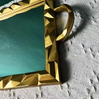 Plateau en plastique vintage style shabby chic Art Déco avec poignées miroir, motif feuille de laurier doré fait main, pour décoration de table de mariage