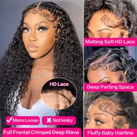 Perruque de cheveux humains brésiliens vierges HD pour dentelle frontale Deep Wave Curly Transparent Lace Front Black Perruque pour femmes