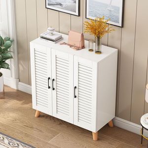 Modern <b>Shoe</b> <b>Cabinet</b> With Sliding Doors <b>Large</b> Capacity <b>Storage</b> For Living Room Entryway Organizer Gray White Design - Product Image 4