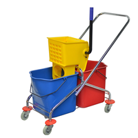 Chariot à serpillière à double seau pliable pour le nettoyage des hôpitaux et des aéroports, en plastique durable