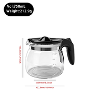 Carafe à café en verre borosilicate résistant à la chaleur, 750 ml, 5 tasses, compatible avec Philips HD7431 HD7434, pièce de rechange