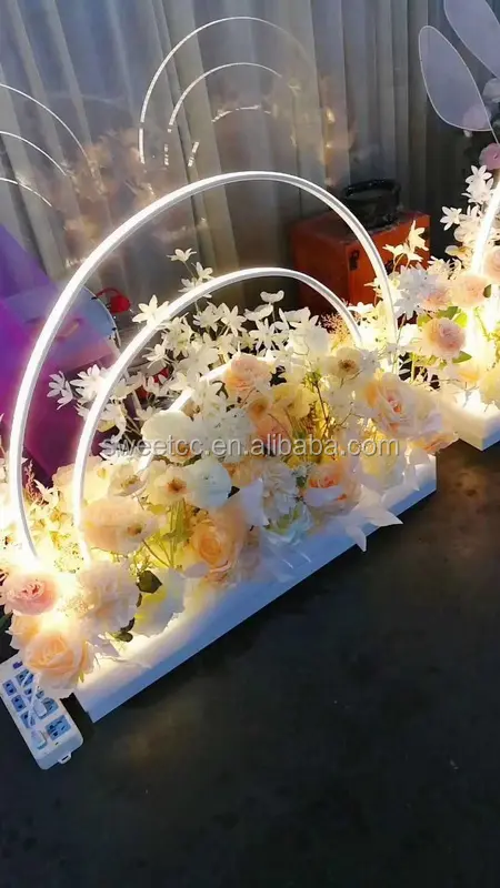Nuevo soporte de flores LED para boda, pasarela, soporte de flores de metal para decoración de escenario de boda