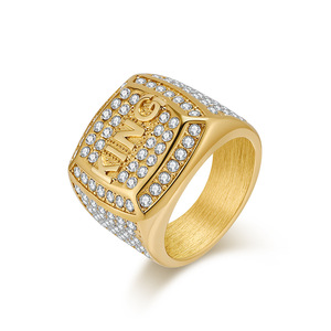 18K Gold Plated Stainless Steel King <b>Ring</b> | Hip Hop Iced Out <b>Statement</b> Jewelry | Men's Bling Cubic Zirconia Signet <b>Ring</b> - Product Image 1
