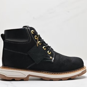 Bottes de travail en cuir véritable de créateur, style streetwear, imperméables, noires, de luxe, pour la marche en terre et la sécurité. - Product Image 1