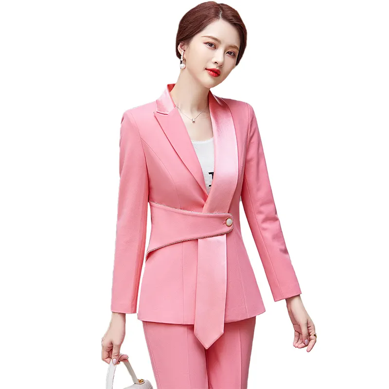 High-quality Wholesale Candy Color 2 Piece Suit Set for Women Business Office Lady Work Wear Patchwork Single Button Pant Suits