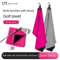Serviette de golf pour adulte, pliable en trois, multifonctionnelle, séchage rapide, en microfibre tissée, motif écossais, couleur unie, ourlet brodé, texture gaufrée