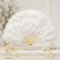 Offre Spéciale grand 33cm plume d'autruche main ventilateur blanc clapet pliant Folk Art Style bambou avec fleur décoration danse mariages