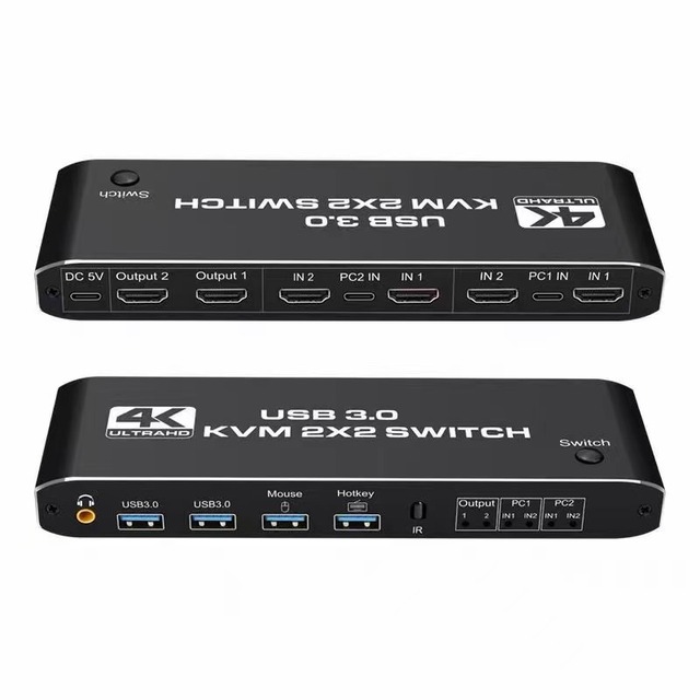 2x2 for 2.0b KVM Switch 4K 60Hz Dual Monitor USB3.0 HDCP2.2 Aluminum Alloy in Stock
