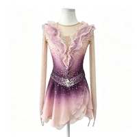Robe de patinage artistique à dégradé violet rose avec strass, volants et dos en V profond pour filles et femmes