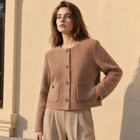 Veste en laine de chameau style tweed élégante Weisilili pour l'automne et l'hiver, à simple boutonnage, courte, en laine de soie véritable pour femmes