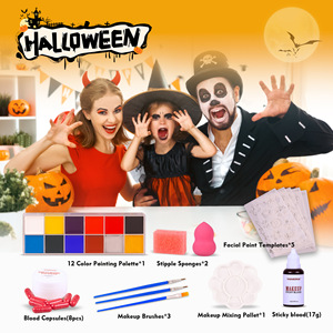 Kit <span class=keywords><strong>de</strong></span> Pintura Facial Premium para Halloween, Set <span class=keywords><strong>de</strong></span> Maquillaje Seguro y No Tóxico, Suministros Lavables para Pintar el Cuerpo en Fiestas y Festivales para Niños - Product Image 1
