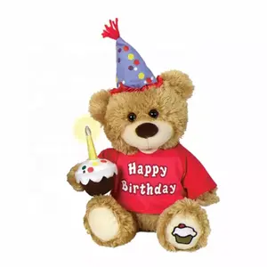 Alles Gute zum Geburtstags geschenk Benutzer definierte ausgestopfte Teddybär Plüsch tier mit Hut und Cupcake Geschenk