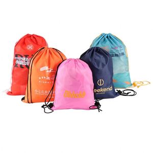 Polyester Waterproof 210D <b>Drawstring</b> <b>Backpack</b> Travel Bag with Logo Sports Shoe Covers Promotional - Product Image 1